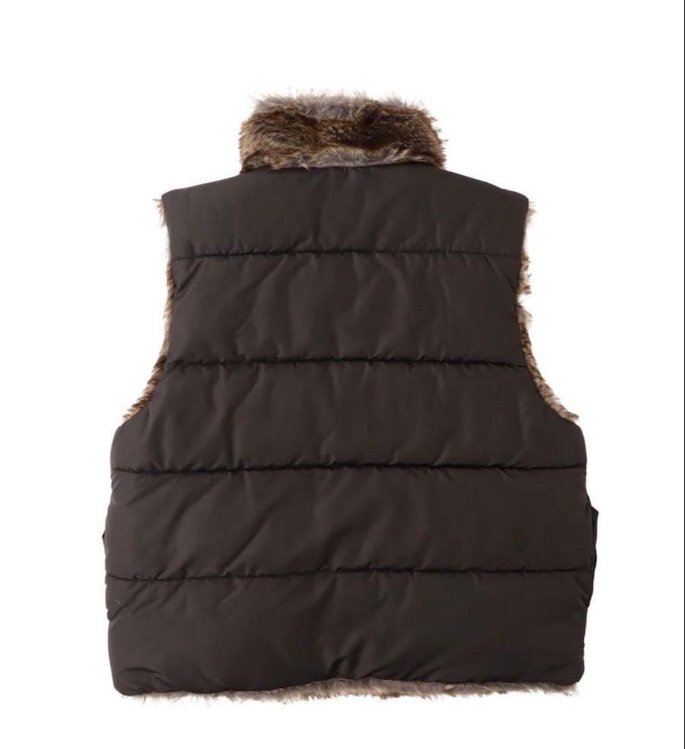 ジャケット・アウター ACLENT 2way stand collar fur vest BLACK