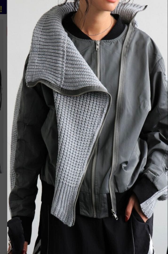 MA-1ドッキングアウター グレー ジッパー付き ハイネックジャケット