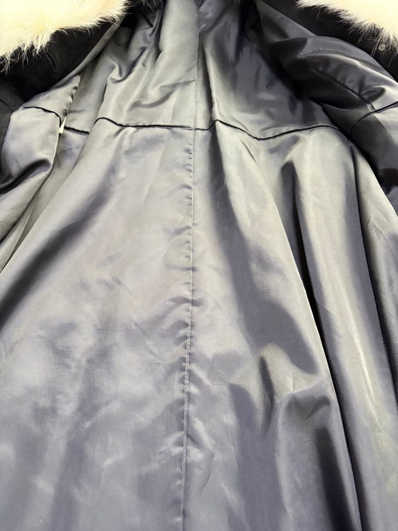 【極美品/11号】高級リアルフォックスファー×本革スエード ロングコート 黒