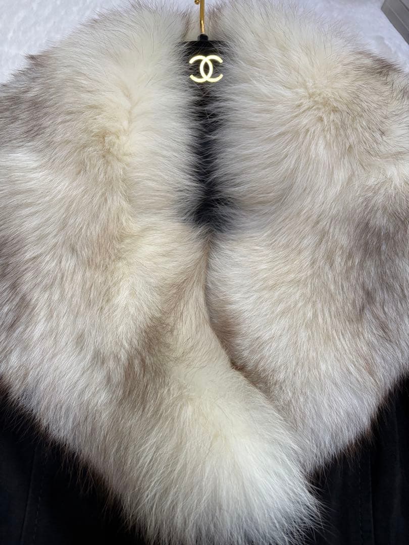 【極美品/11号】高級リアルフォックスファー×本革スエード ロングコート 黒