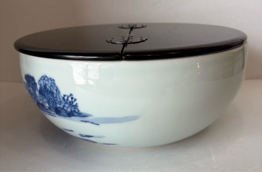 【平水指】山水 水指 茶道具 染付 洞華苑 木箱入り