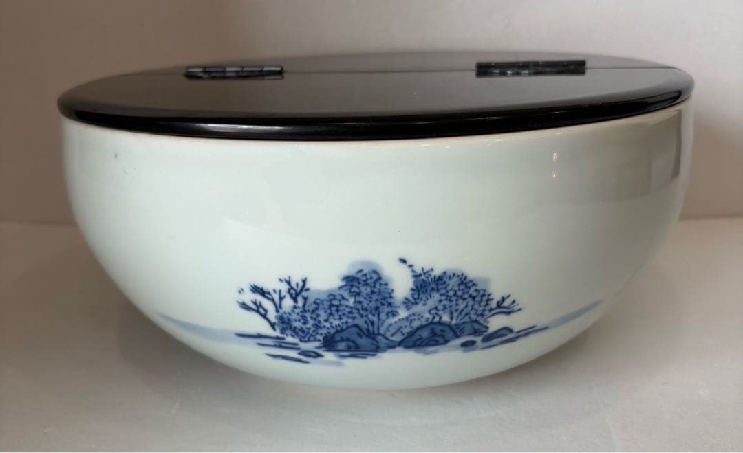 【平水指】山水 水指 茶道具 染付 洞華苑 木箱入り