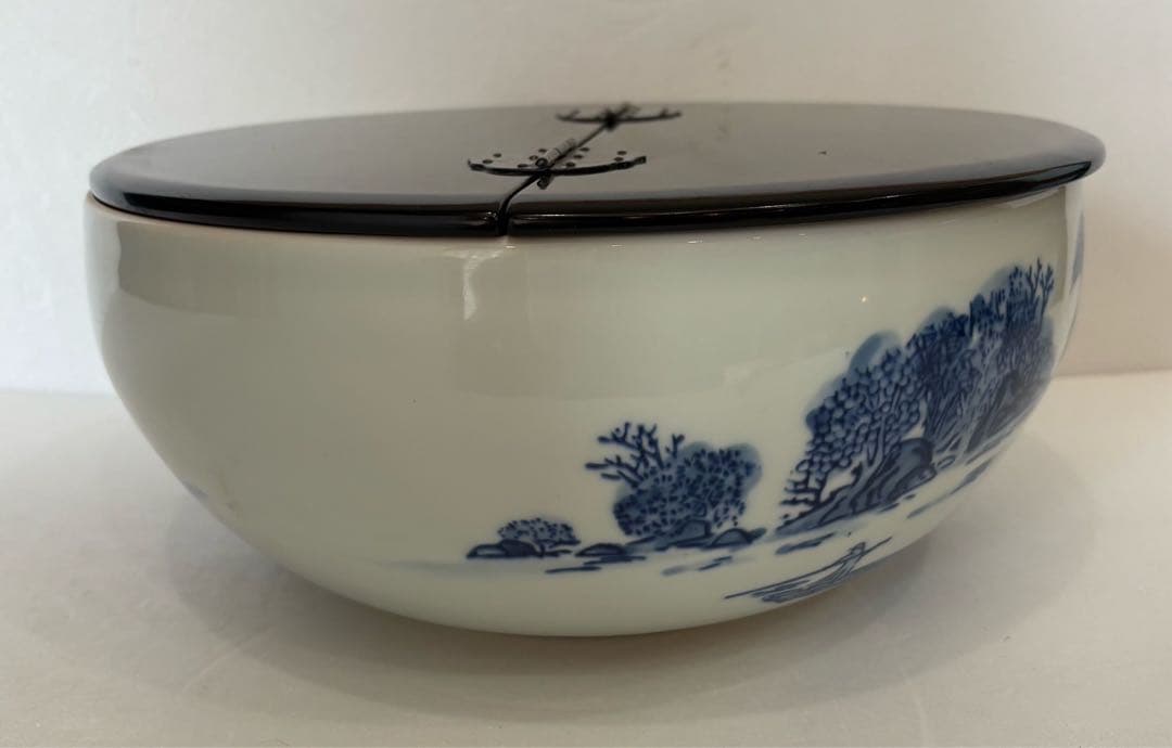 【平水指】山水 水指 茶道具 染付 洞華苑 木箱入り