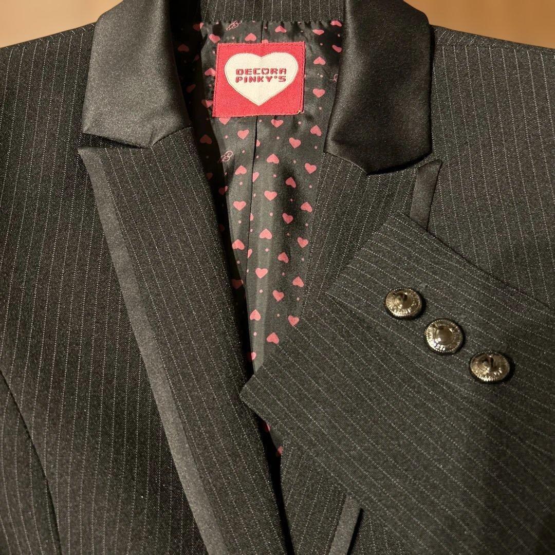 ★極美品★デコラピンキーズ★卒服★150★セットアップスーツ★黒ストライプ★
