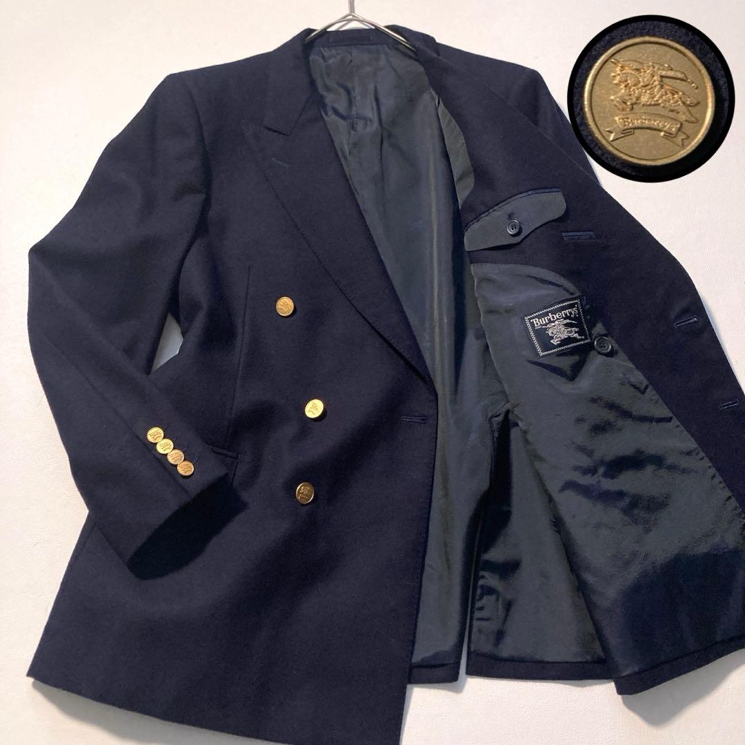 【やま】バーバリーズ ダブル テーラードジャケット 金ボタン ウール 濃紺