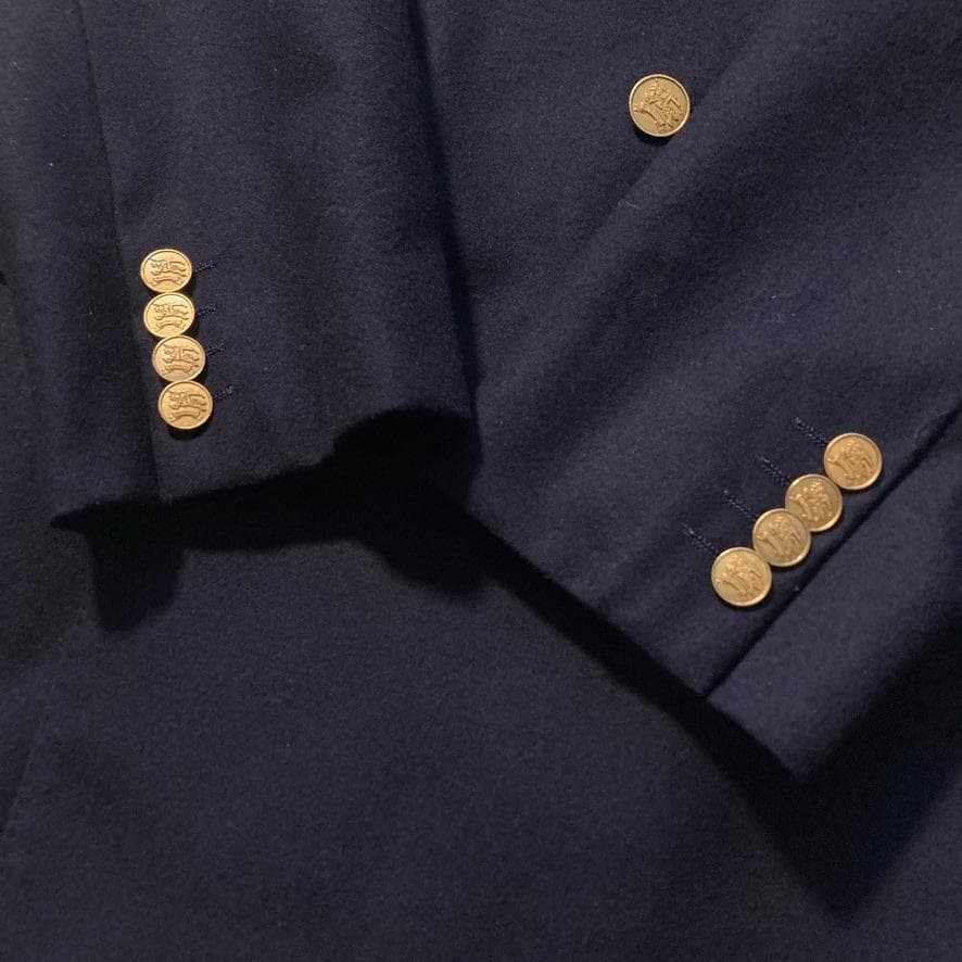 【やま】バーバリーズ ダブル テーラードジャケット 金ボタン ウール 濃紺