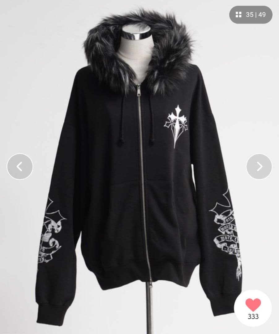 新品タグ付き✨️REFLEMファー付きクロス刺繍ジップパーカーブ ラックホワイト