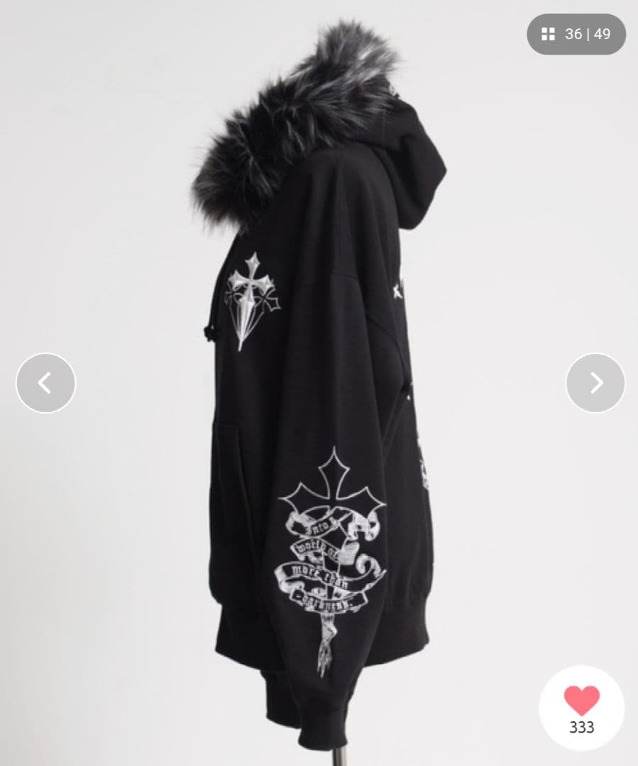 新品タグ付き✨️REFLEMファー付きクロス刺繍ジップパーカーブ ラックホワイト