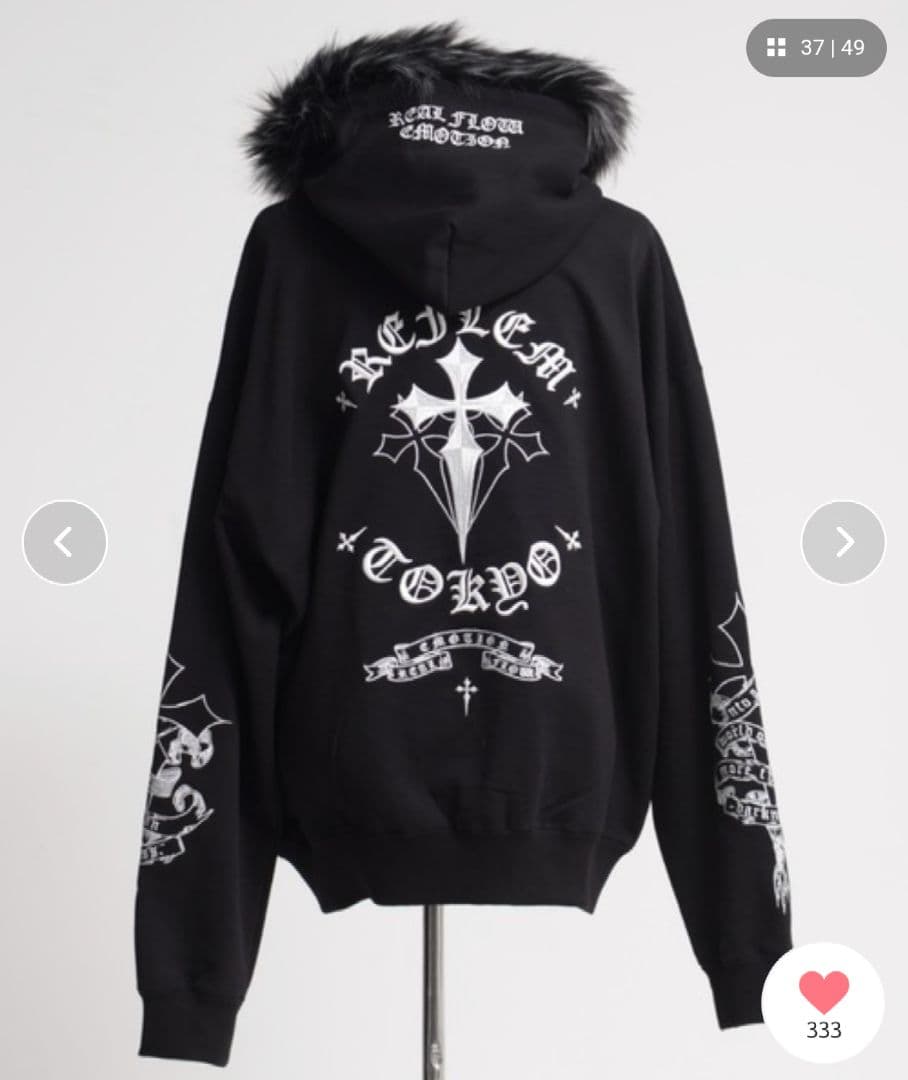 新品タグ付き✨️REFLEMファー付きクロス刺繍ジップパーカーブ ラックホワイト