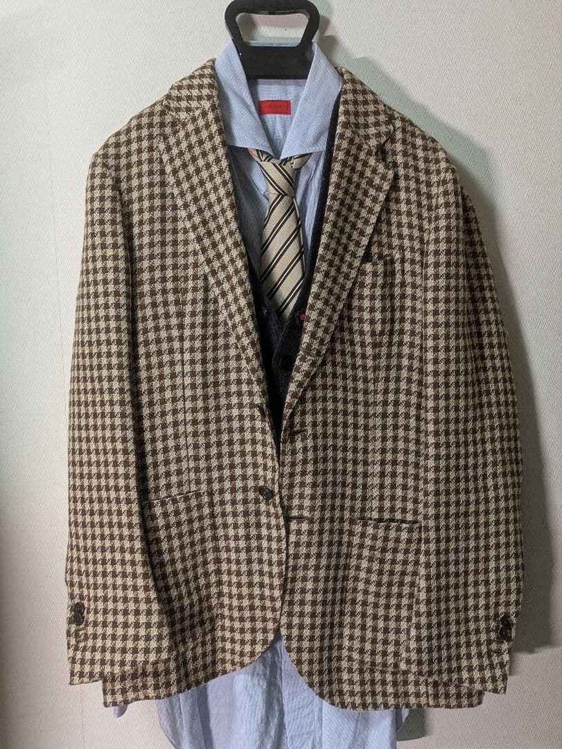 ★デペトリロ メンズテーラードジャケット 麻 綿 ブラウン 46 本切羽