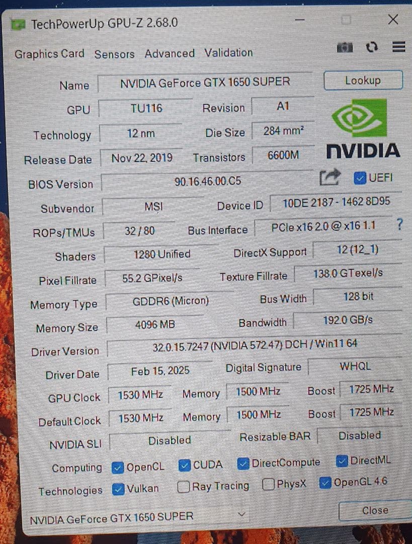 GTX 1650 SUPER 動作確認済み