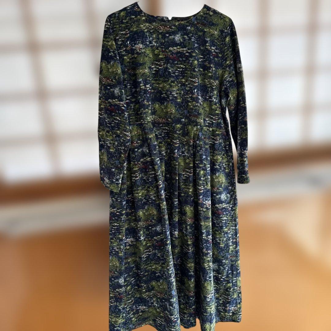 フェリシモ　ロングワンピース モネ　睡蓮の模様　LLサイズ　美品