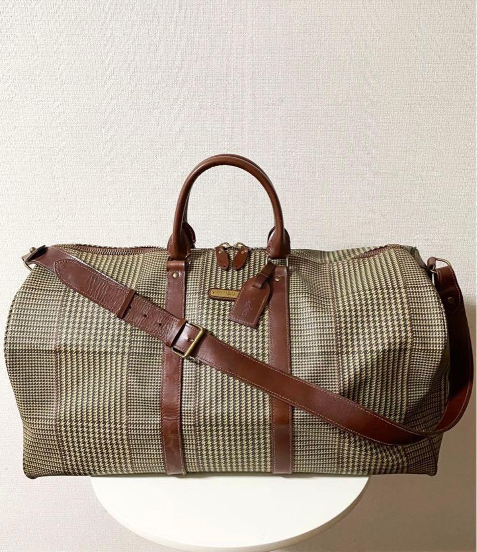 POLO ラルフローレン グレンチェックPVC/レザー　ラージボストンバッグ