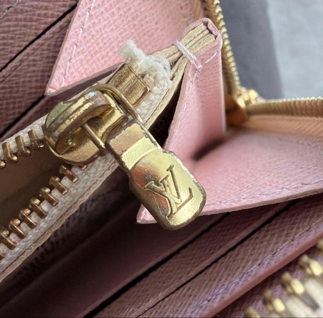 ルイヴィトン ダミエ アズール ポルトフォイユクレマンス ピンク 長財布