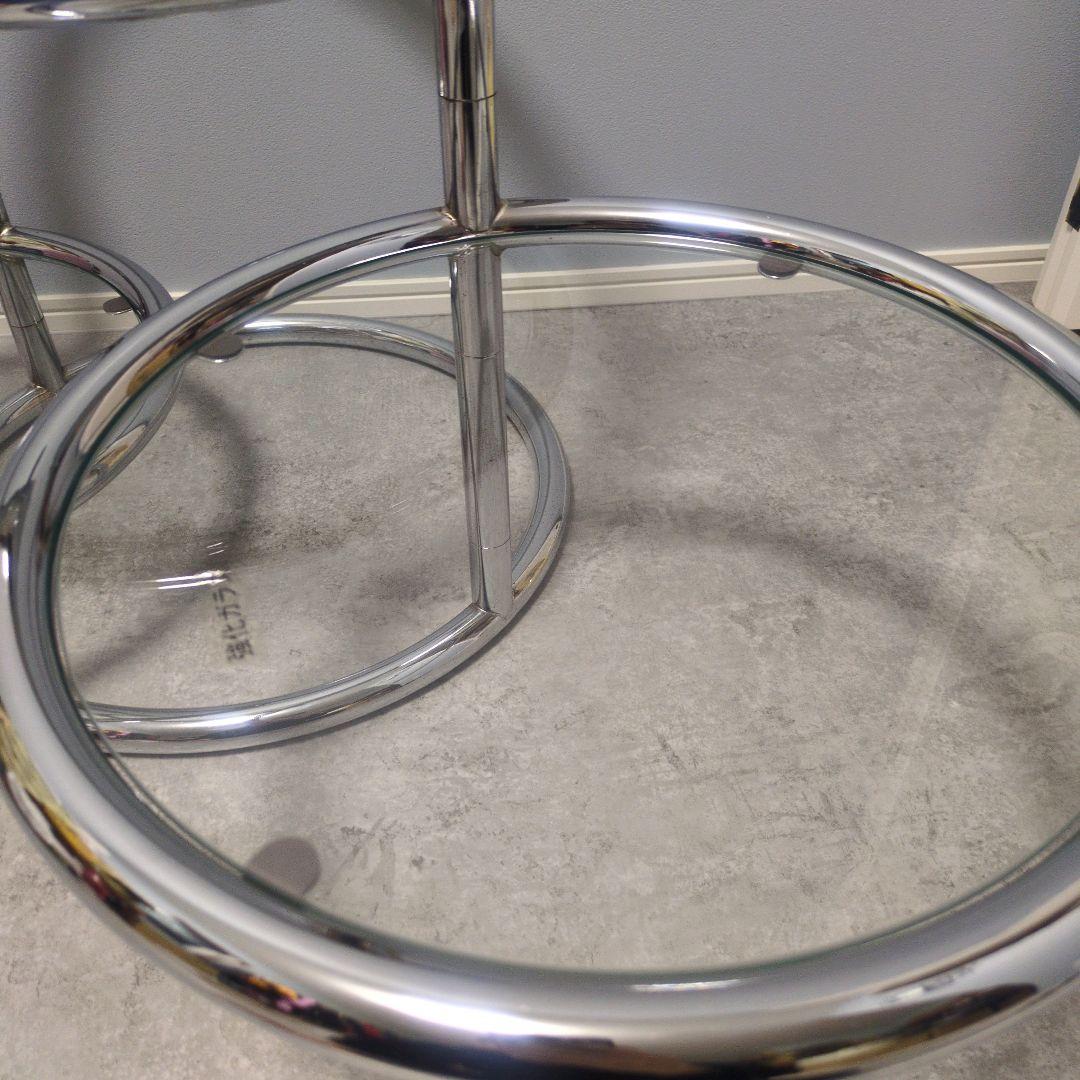 ラウンドテーブル 3段ガラス ミッドセンチュリー モダン スペースエイジスタイル