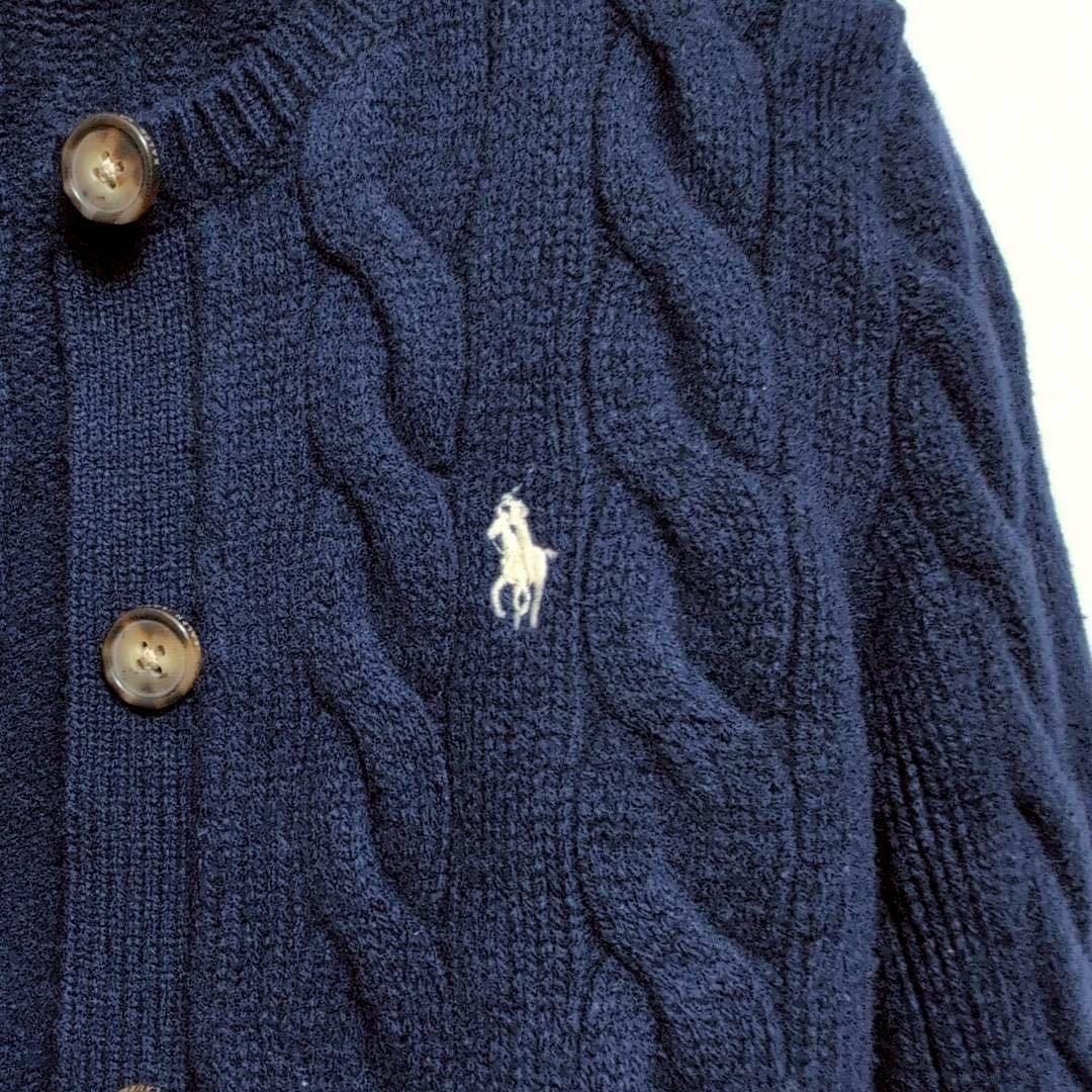 【ポロラルフローレン】ケーブルニットカーディガン　刺繍ロゴ　カシミヤ　ウール