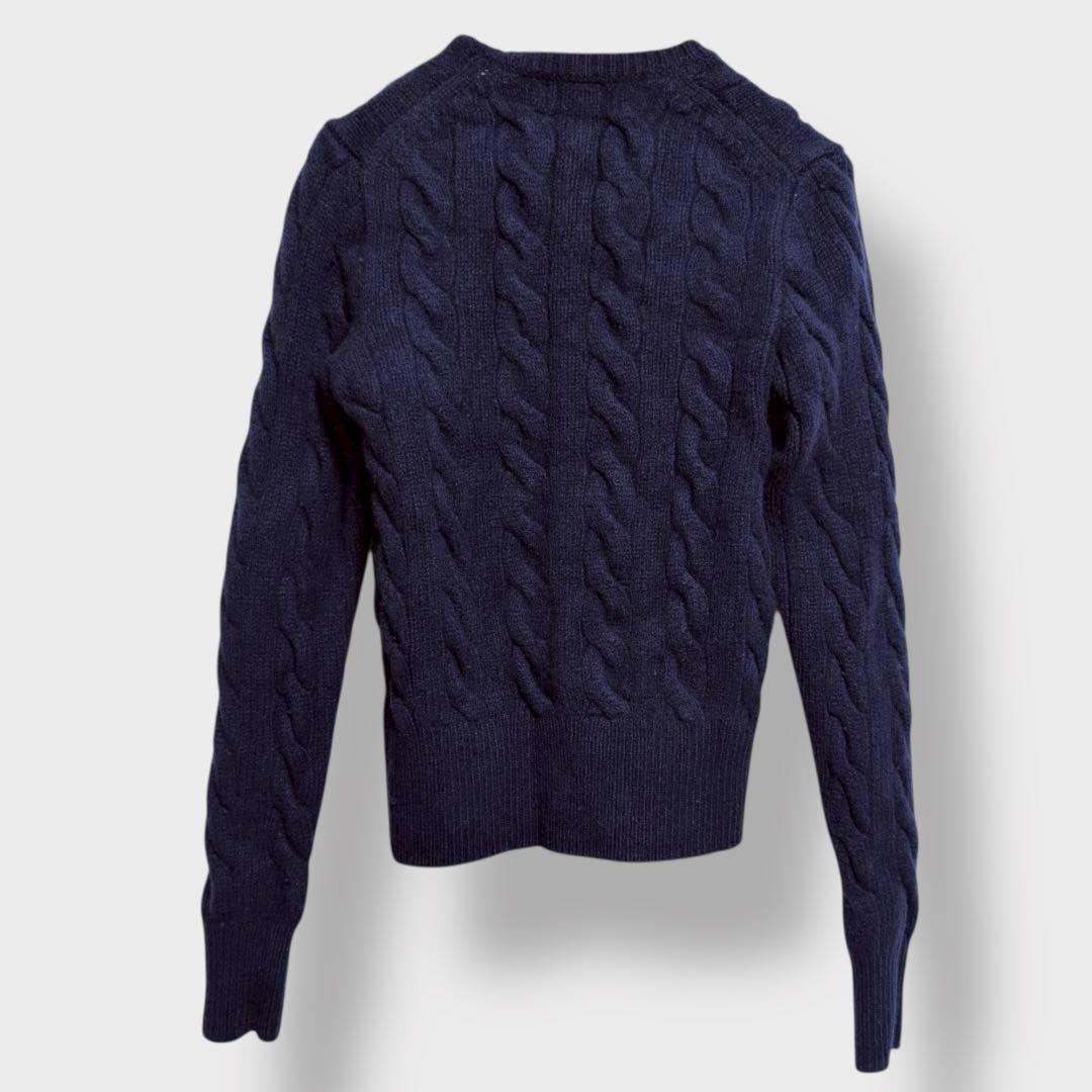 【ポロラルフローレン】ケーブルニットカーディガン　刺繍ロゴ　カシミヤ　ウール