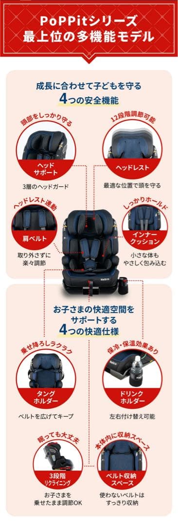 ジュニアシート ポップピットGリクライニングNebio ネイビー15ヶ月〜12歳