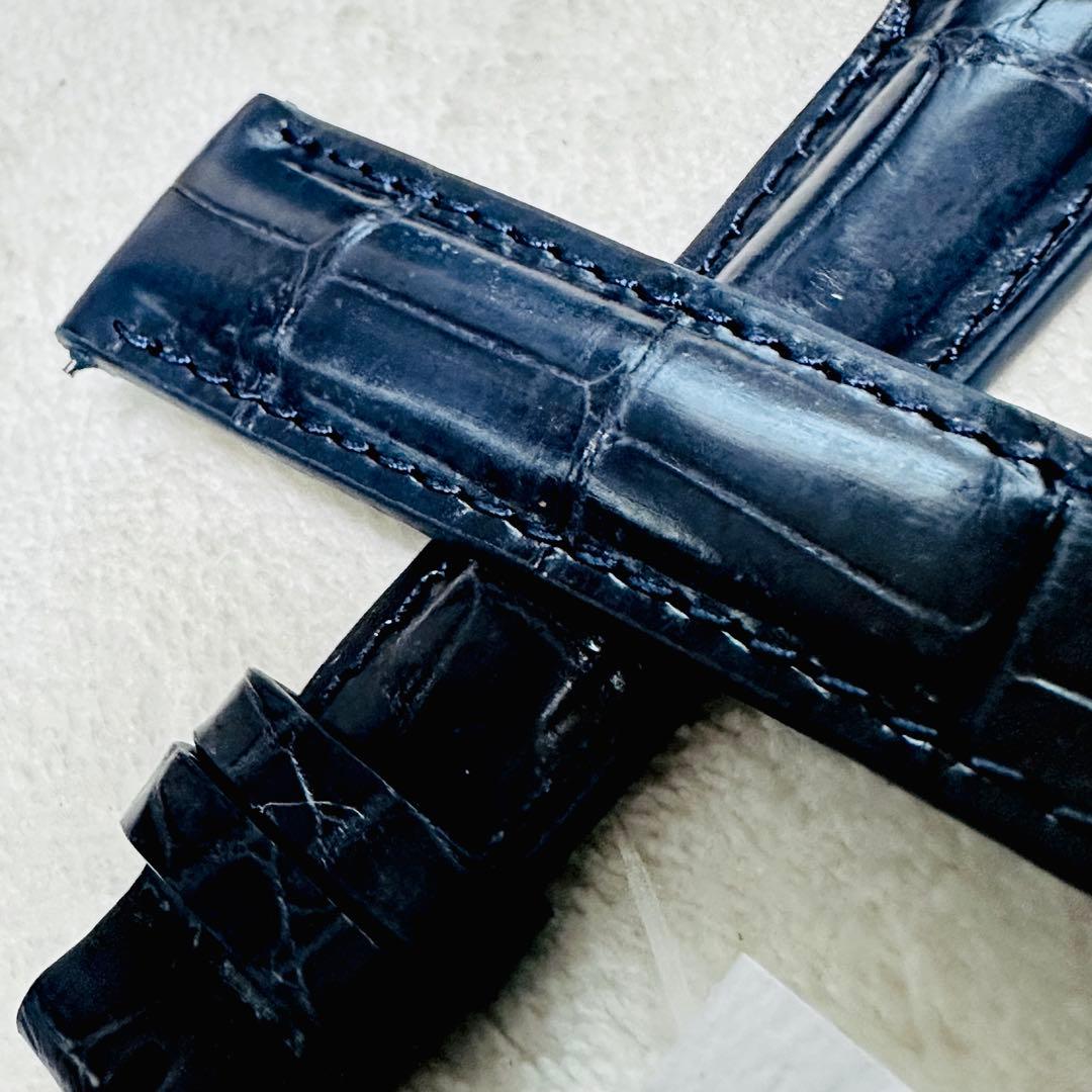 2070#19mm-16mmミッドナイトブルー★本物クロコダイルベルト★スイス製