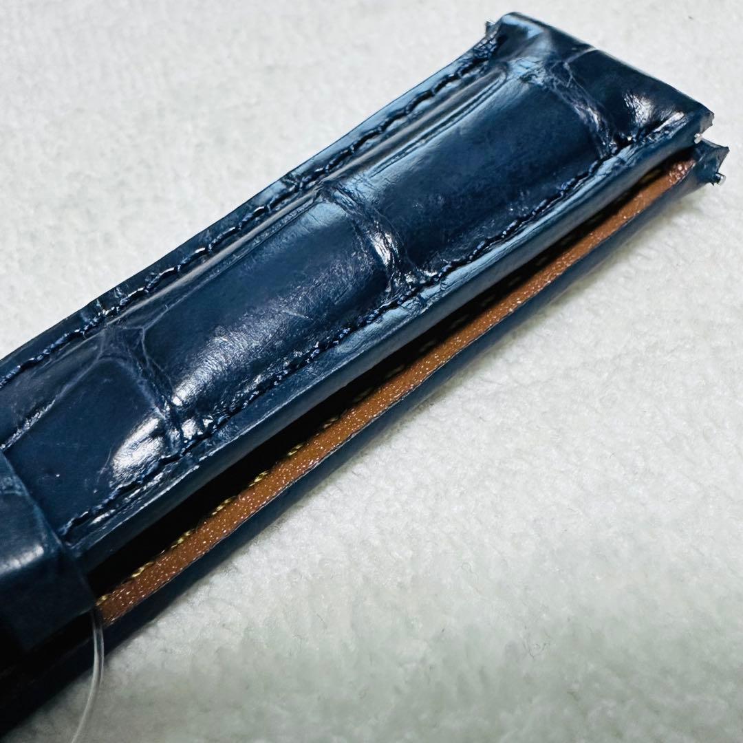 2070#19mm-16mmミッドナイトブルー★本物クロコダイルベルト★スイス製