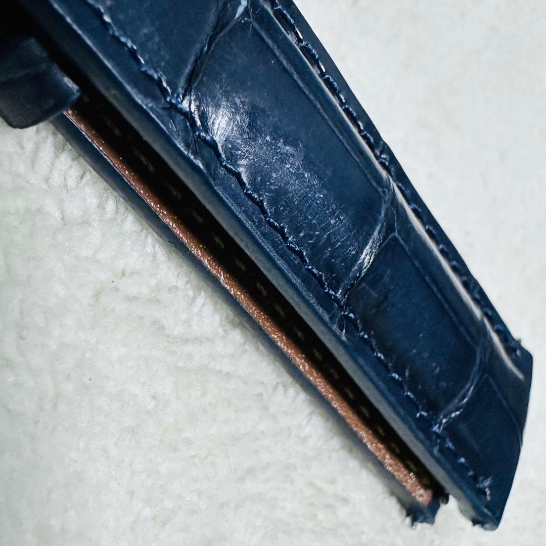 2070#19mm-16mmミッドナイトブルー★本物クロコダイルベルト★スイス製