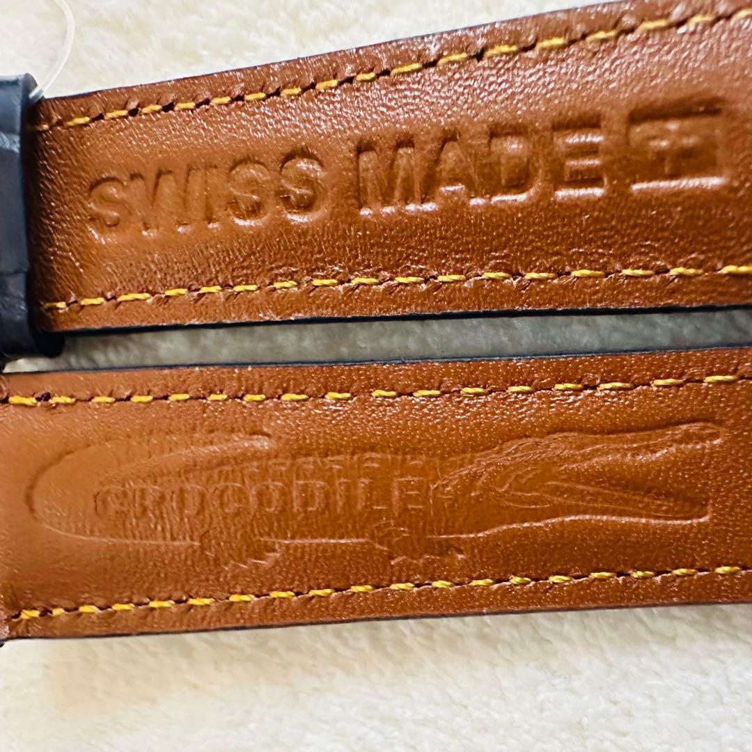 2070#19mm-16mmミッドナイトブルー★本物クロコダイルベルト★スイス製