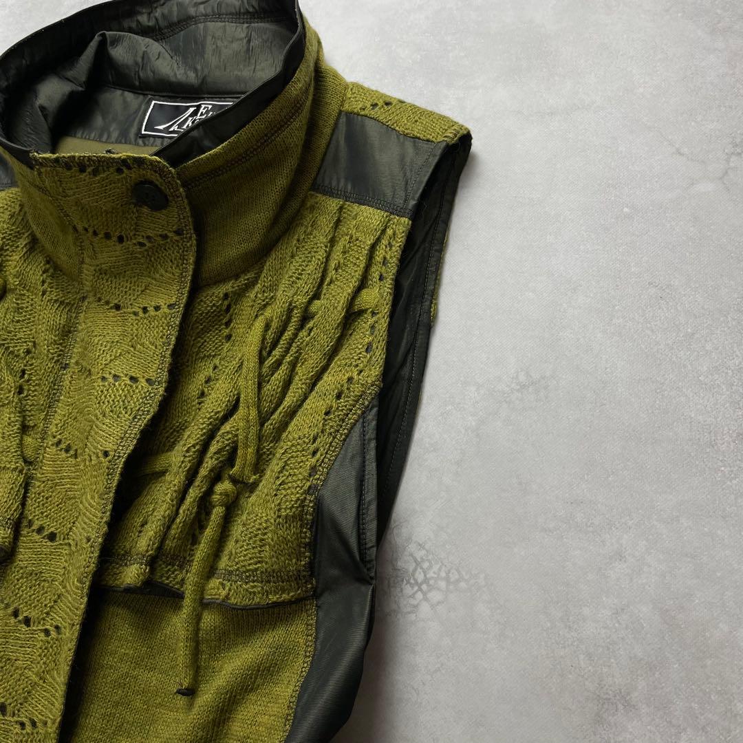 お洒落✨エイココンドウ ロングワンピース ロングジレ グリーン ニット 異素材