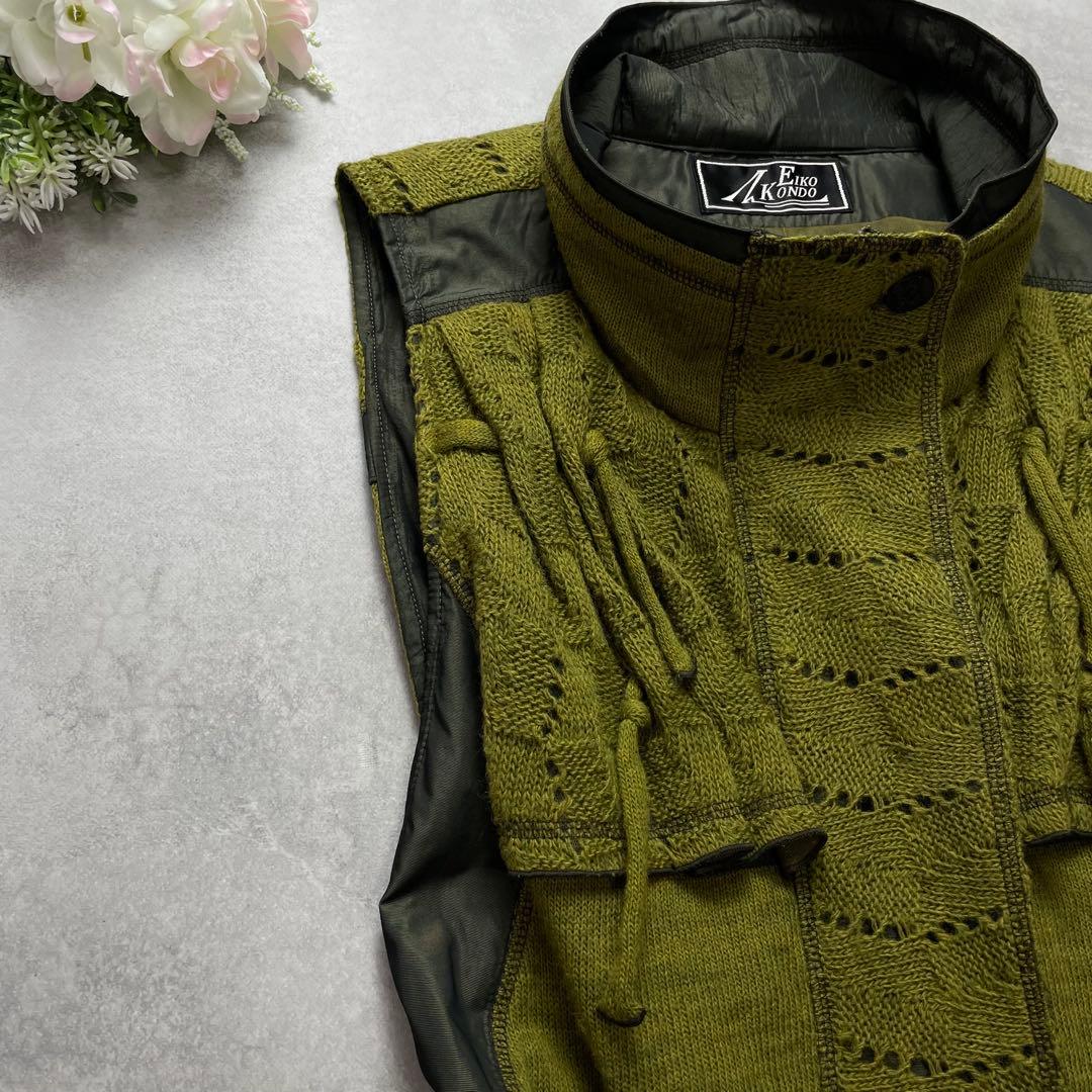 お洒落✨エイココンドウ ロングワンピース ロングジレ グリーン ニット 異素材