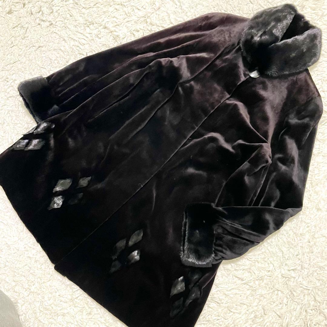 2XL相当 SAGA MINK ロングコート シェアードミンク レア ダイヤ模様