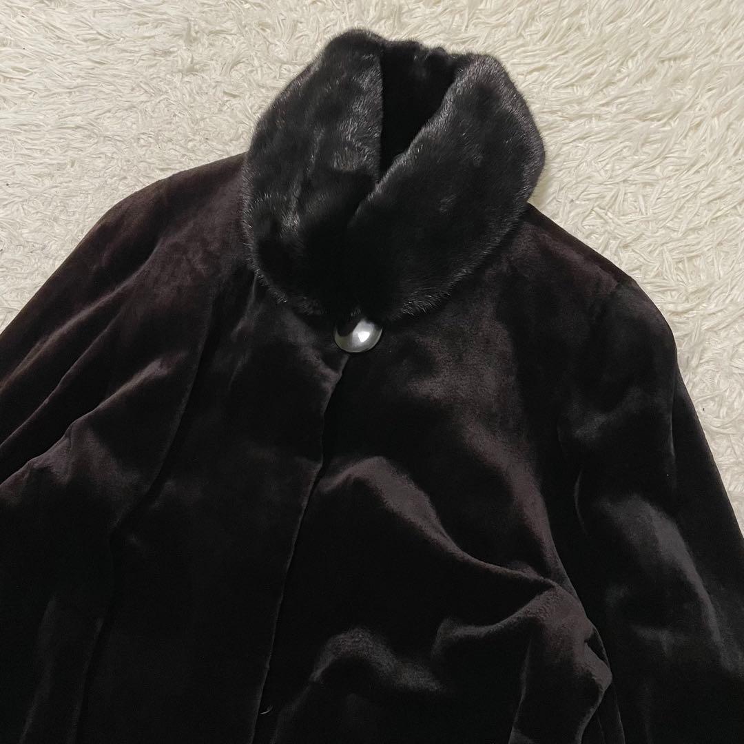 2XL相当 SAGA MINK ロングコート シェアードミンク レア ダイヤ模様
