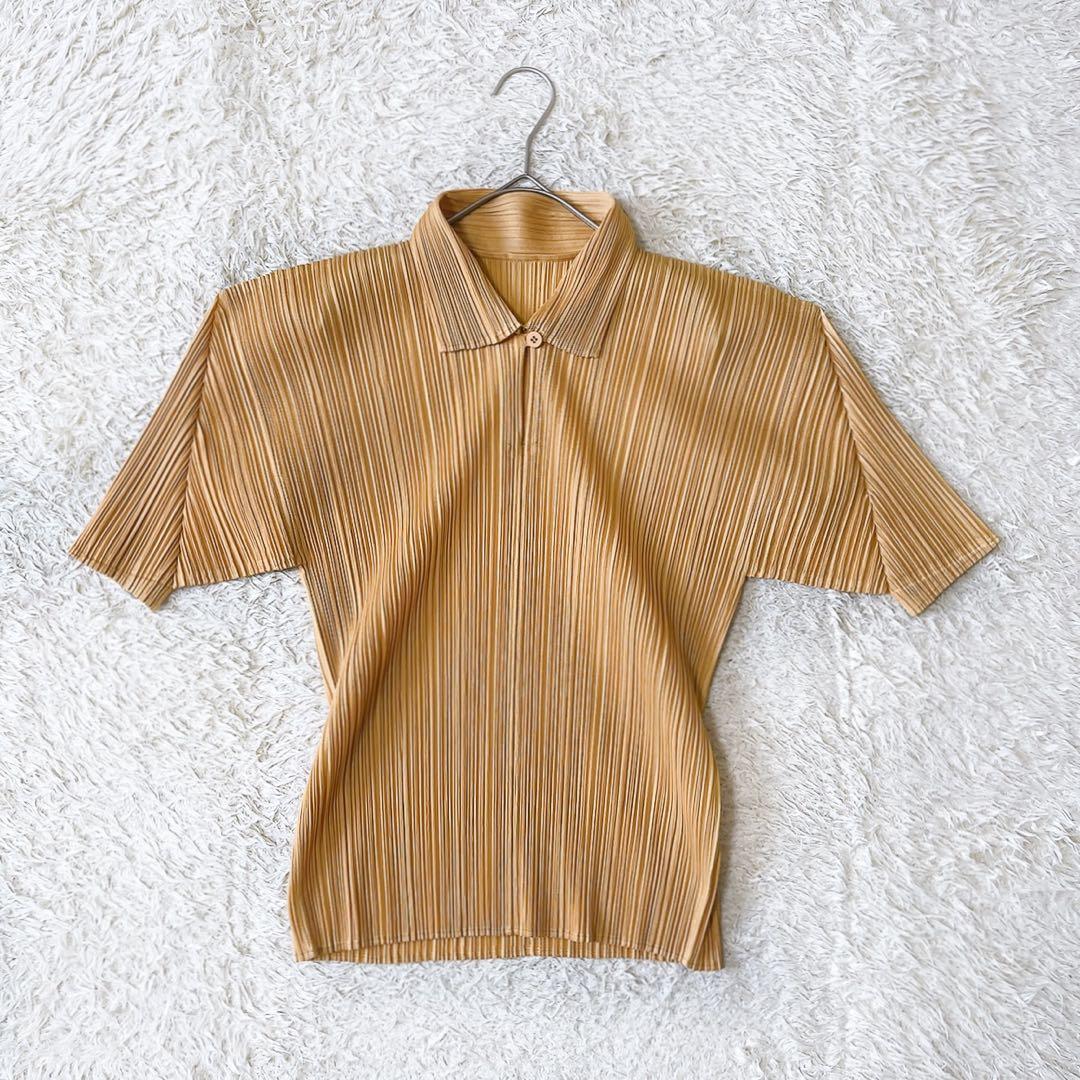 PLEATS PLEASE イッセイミヤケ　プリーツ半袖シャツ　ポロシャツ　L