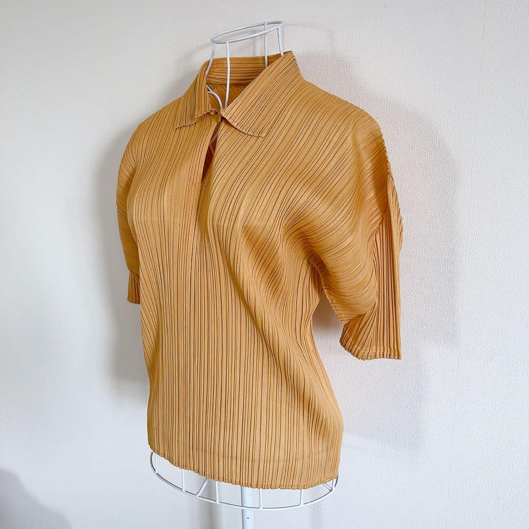 PLEATS PLEASE イッセイミヤケ　プリーツ半袖シャツ　ポロシャツ　L