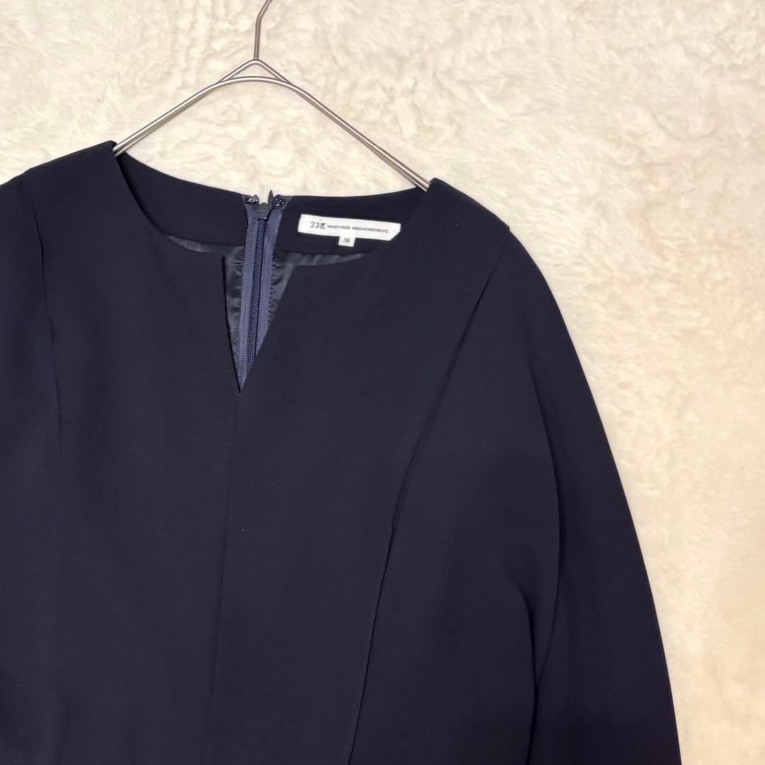 23区 キーネック ドルマン ジョーゼットロングワンピース 38 紺