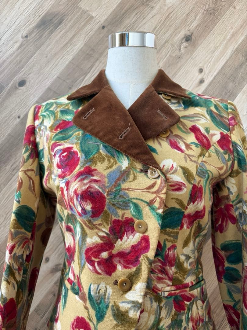 KENZO ケンゾー 日本製 ベロア 切替 花柄 総柄 テーラードジャケット