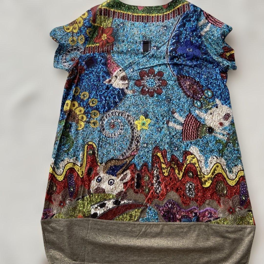 新品タグ付き⭐︎アルベロベロ胸元ビーズストーン　半袖チュニック　ブタさん　ゆったり