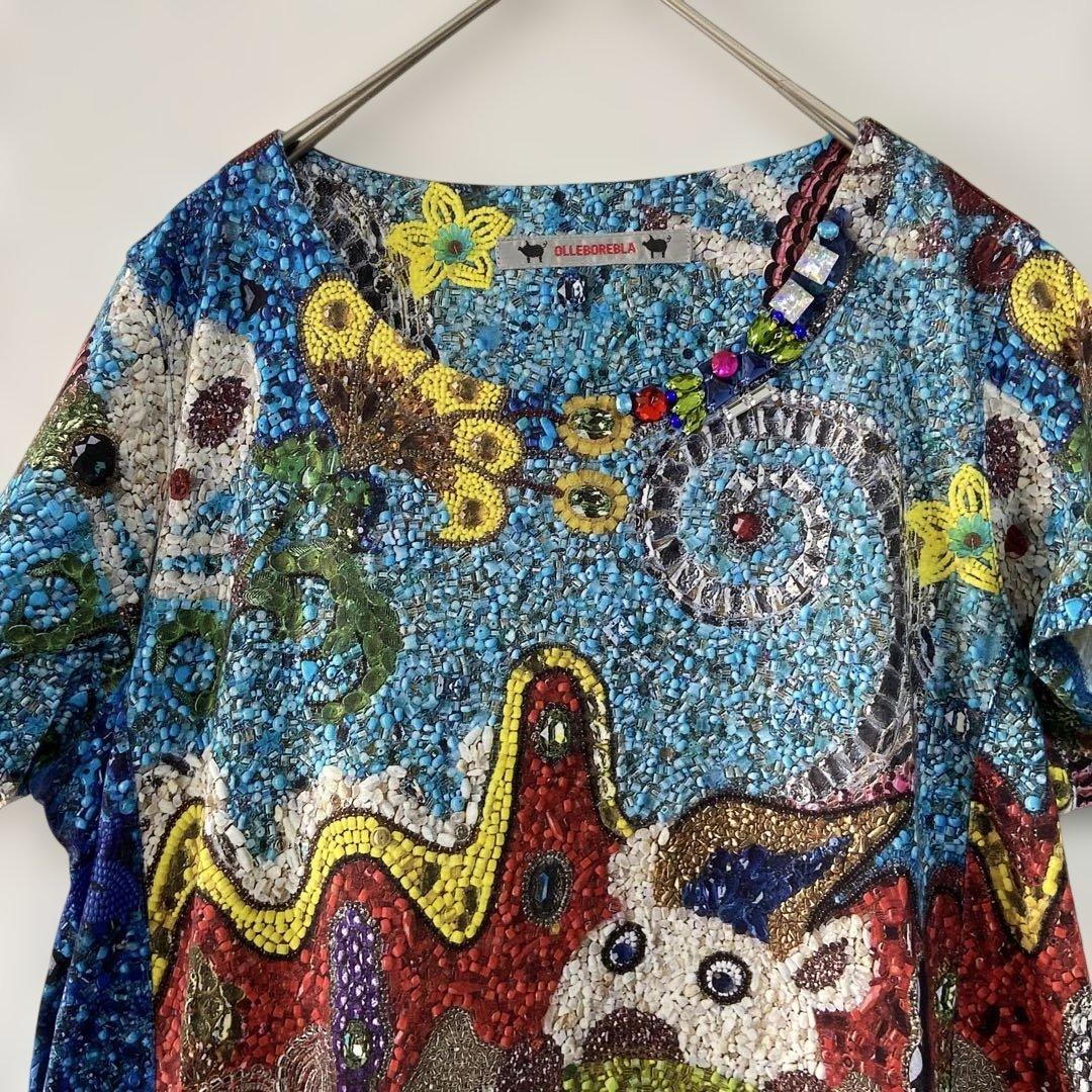 新品タグ付き⭐︎アルベロベロ胸元ビーズストーン　半袖チュニック　ブタさん　ゆったり