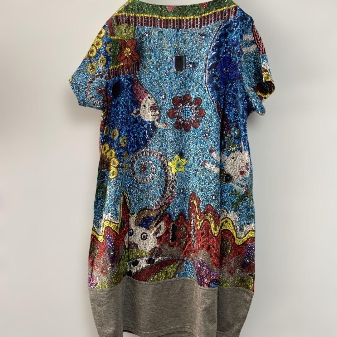 新品タグ付き⭐︎アルベロベロ胸元ビーズストーン　半袖チュニック　ブタさん　ゆったり