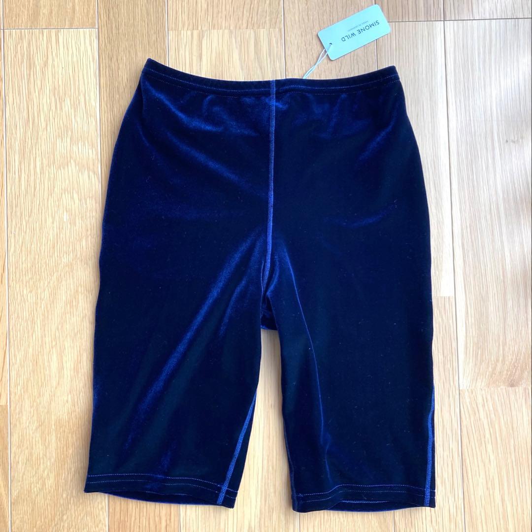 simone wild ベロア　バイカーパンツ　ネイビー　Sサイズ