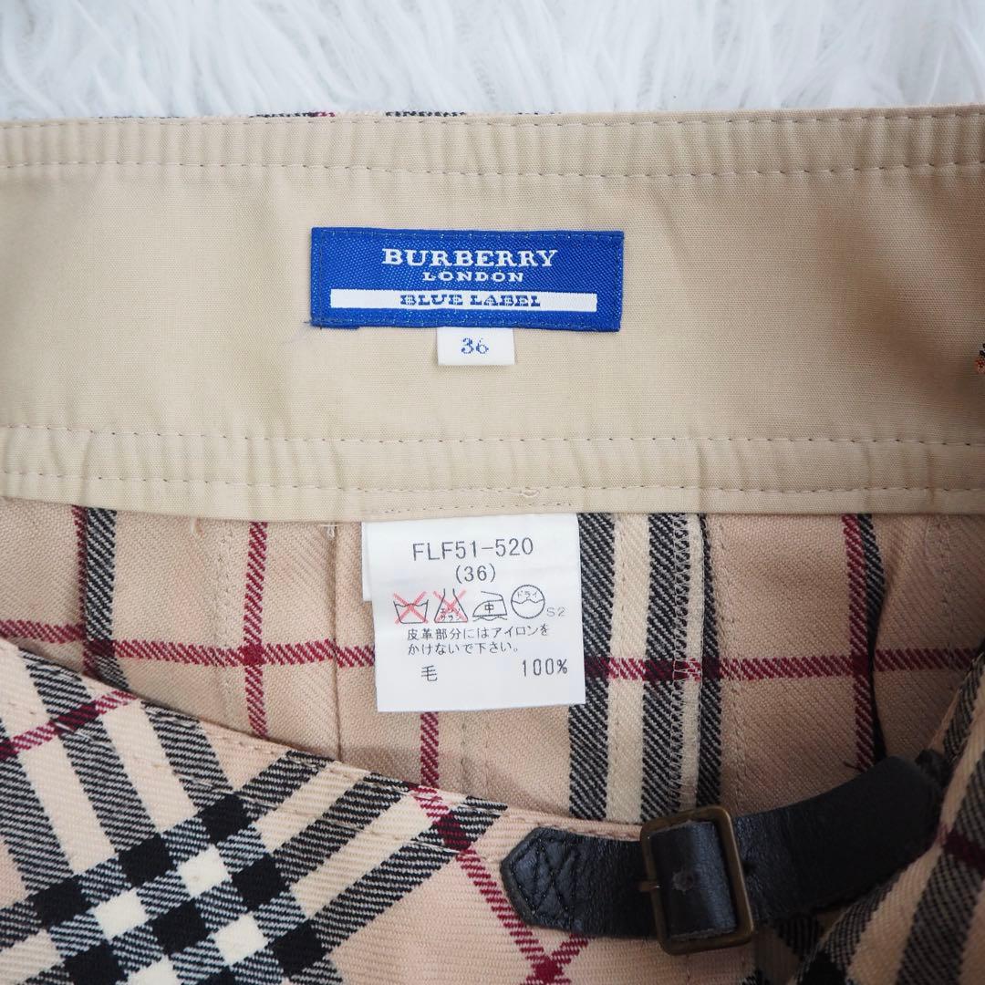 美品 バーバリー ノバチェック プリーツ 巻きスカート フリンジ ベルト ミニ