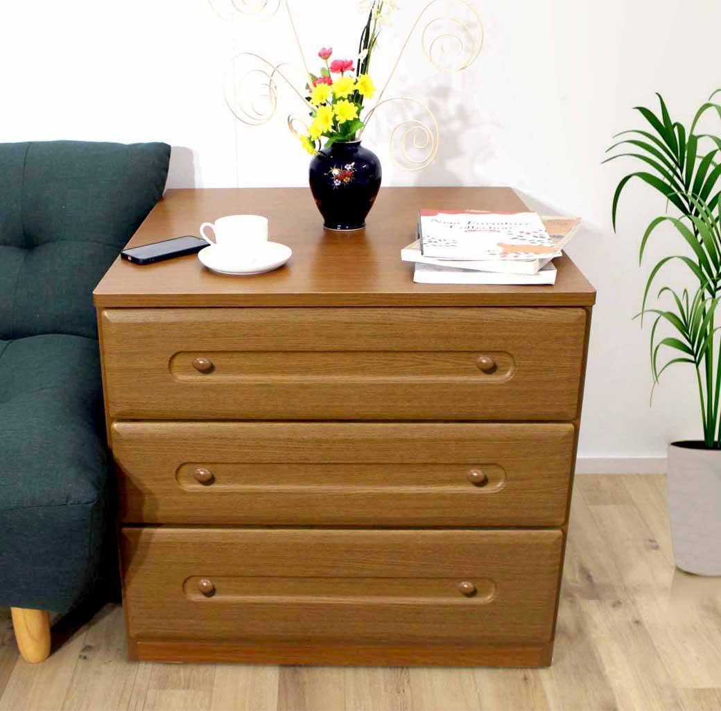 75押し入れ チェスト ローチェスト 3段 奥行き74 タンス レール付 完成品