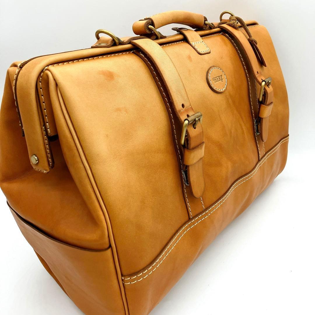 【HERZ】2wayバッグ　ボストンバッグ　口枠　レザー　キャメル