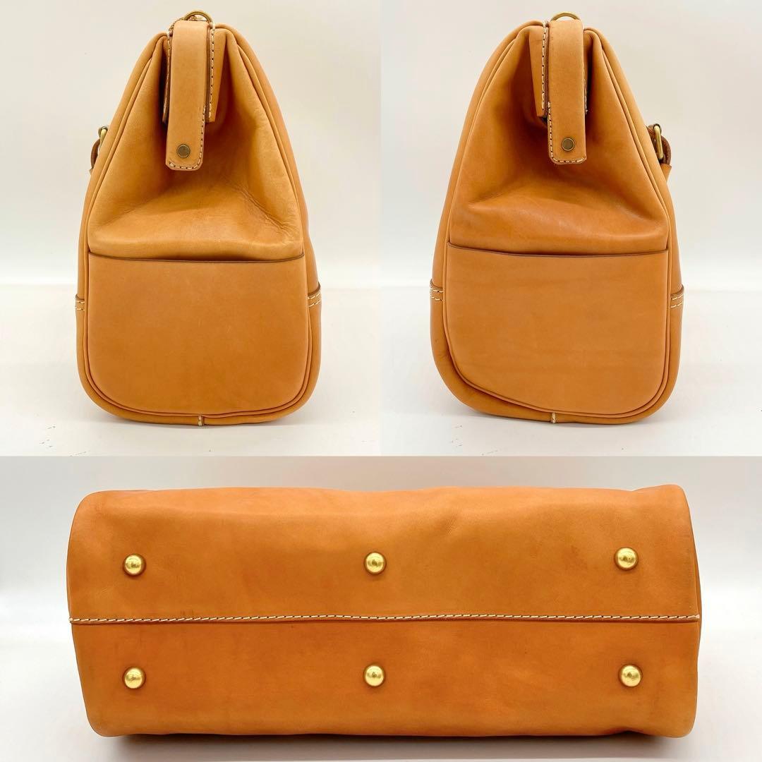 【HERZ】2wayバッグ　ボストンバッグ　口枠　レザー　キャメル