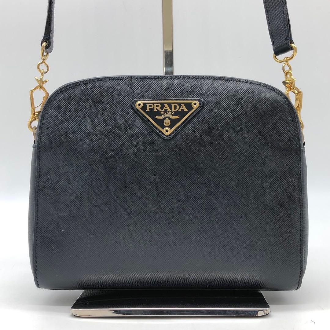 ✨希少・美品✨プラダ ショルダーバッグ ミニ 三角ロゴプレート レザー ネイビー