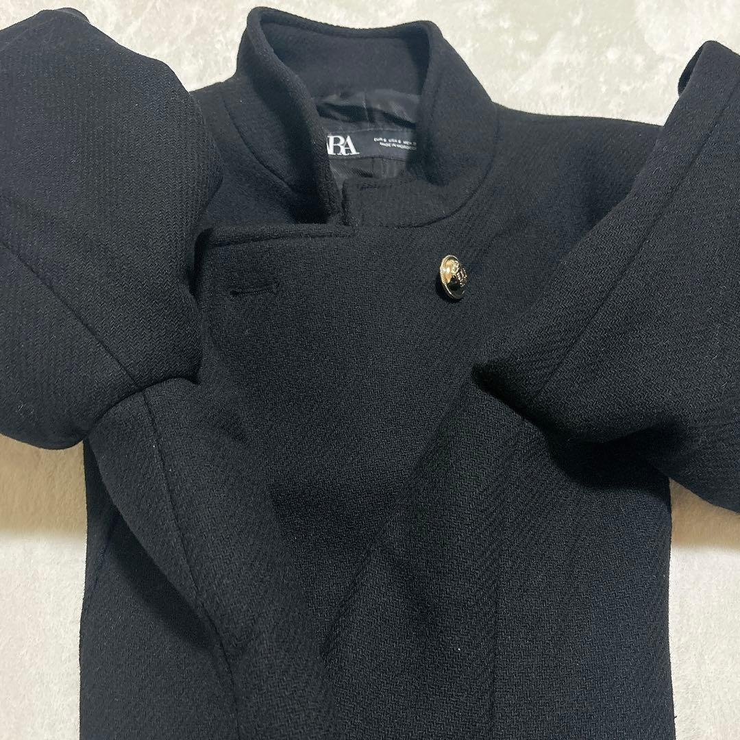 【美品】ZARA ダブルブレスト ナポレオンコート ウール ブラック S
