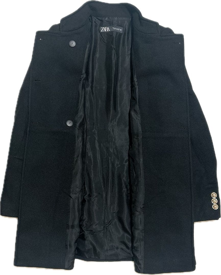 【美品】ZARA ダブルブレスト ナポレオンコート ウール ブラック S