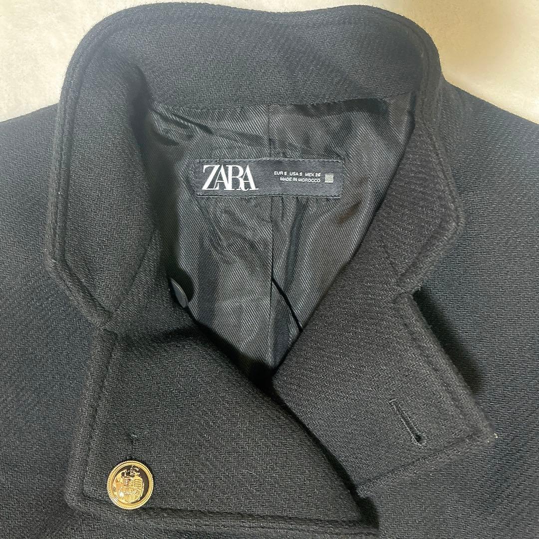 【美品】ZARA ダブルブレスト ナポレオンコート ウール ブラック S