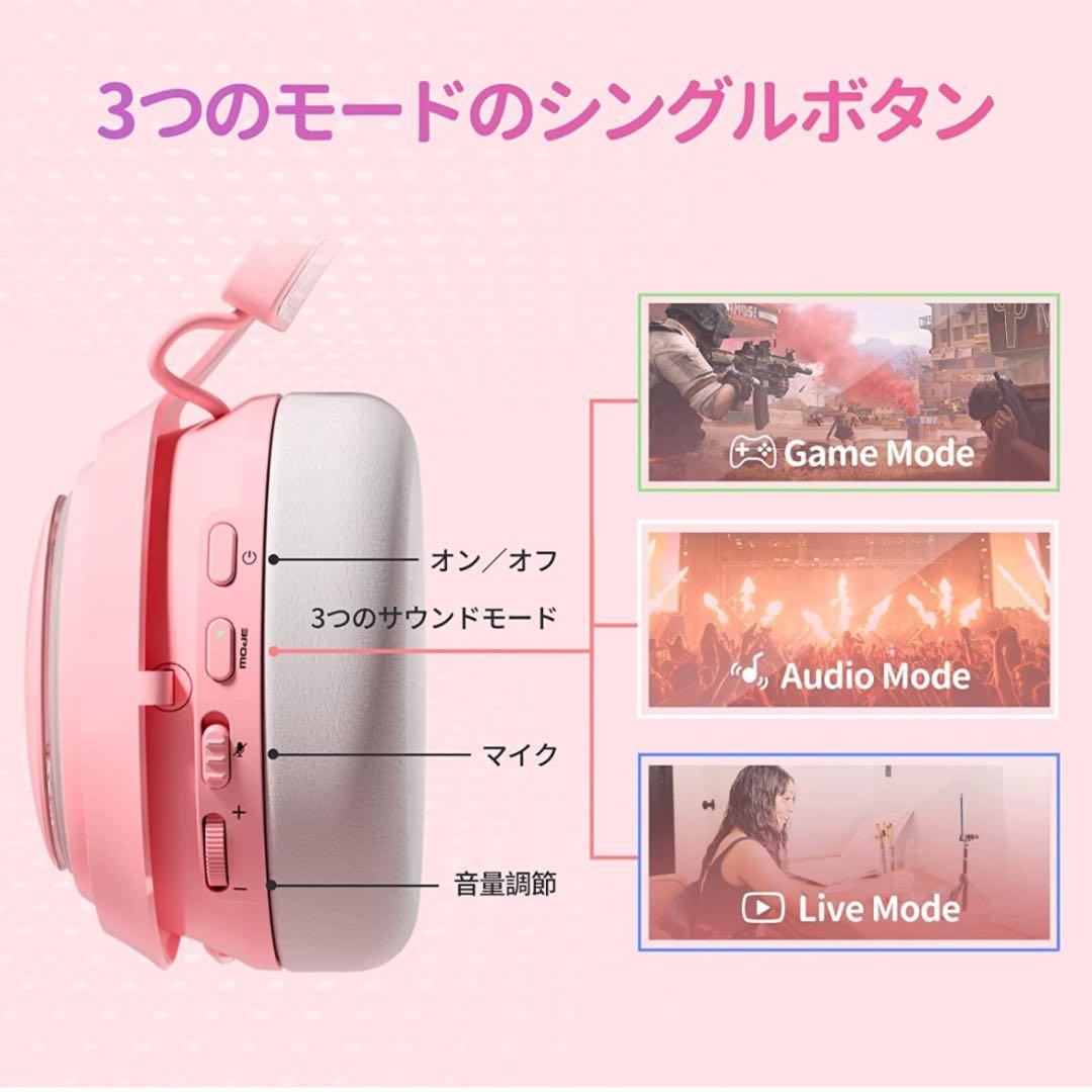 ゲーミングヘッドセット 猫耳ヘッドホン ワイヤレスヘッドセット オーバーイヤー