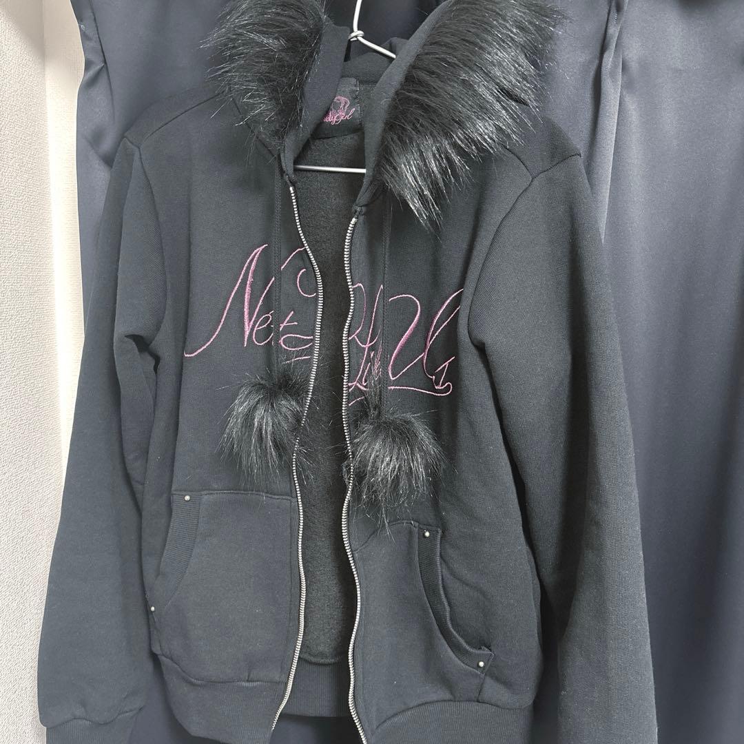 トップス 9090 girl Y2k fur zip hoodie