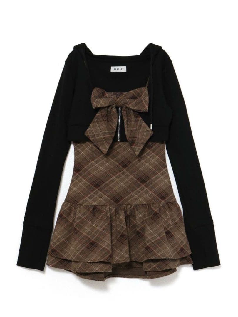 BUBBLES チェックパーカーワンピース ブラウン M