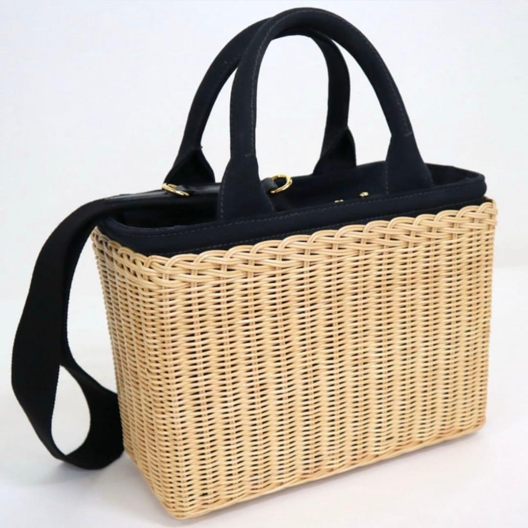 PRADA ラタン トートバッグ ベージュ/ブラック　1BG835